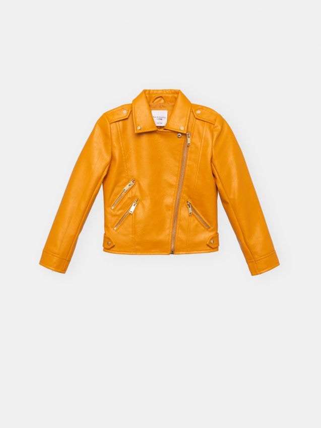 Orange leather clearance jacket zara