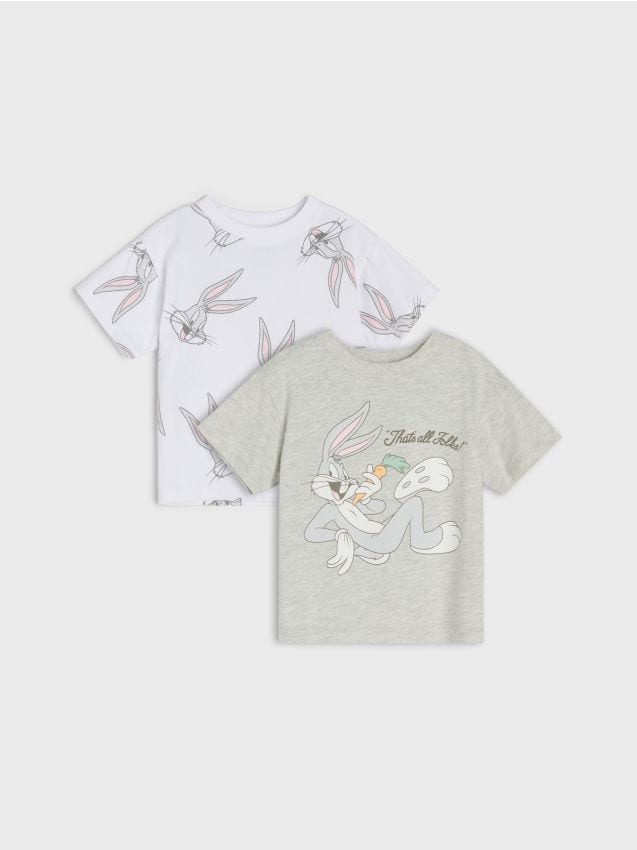 Sinsay - Tricouri din bumbac cu imprimeu 2 buc Bugs Bunny - gri deschis