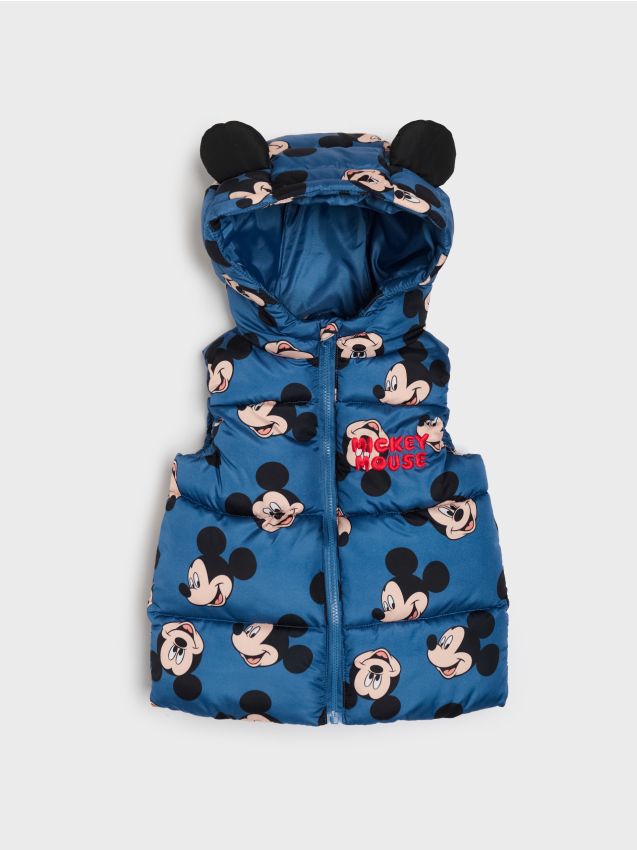 Sinsay - Vestă puffer matlasată cu glugă Mickey Mouse - indigo