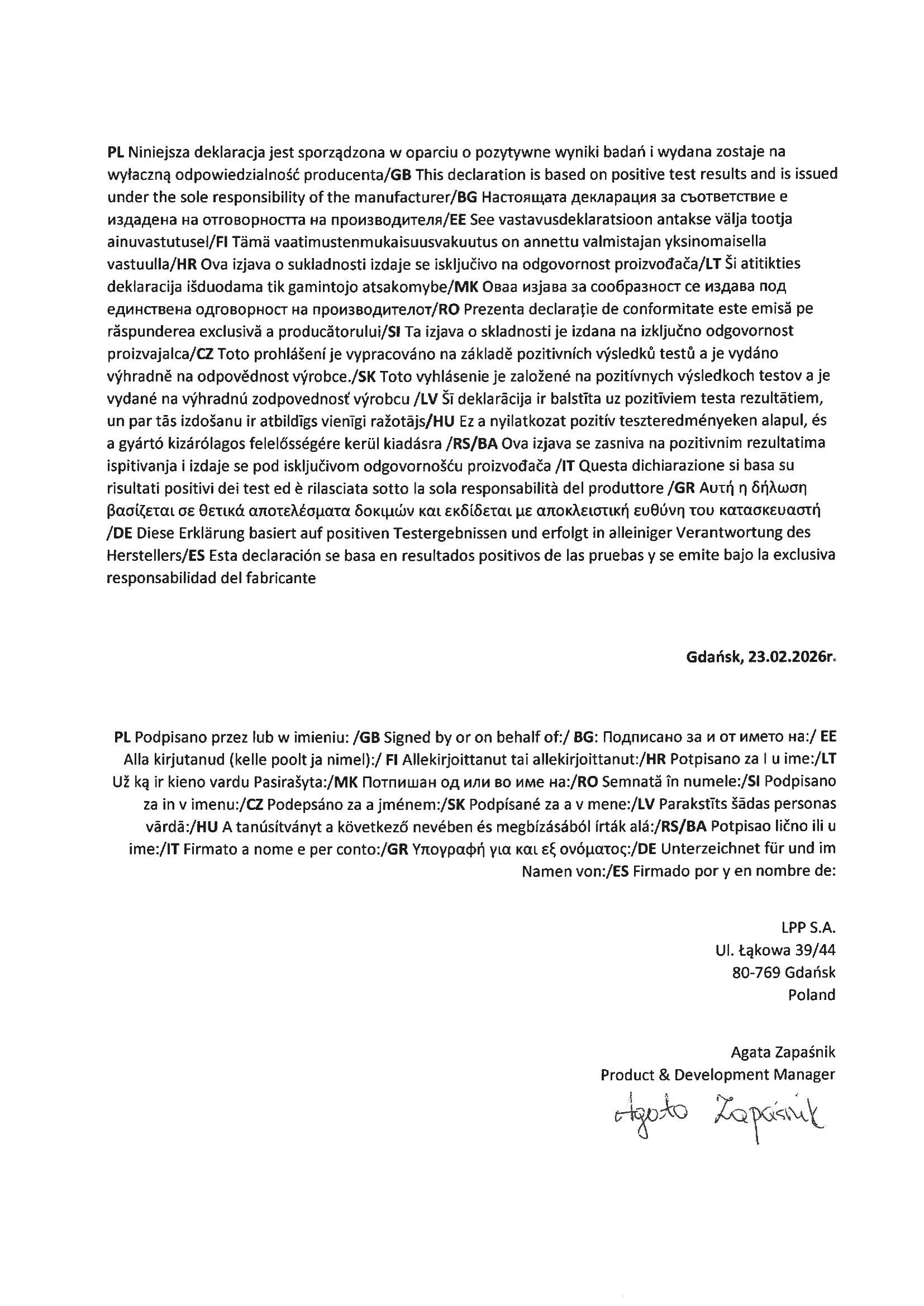 Declaration of Conformity Sunglasses 4